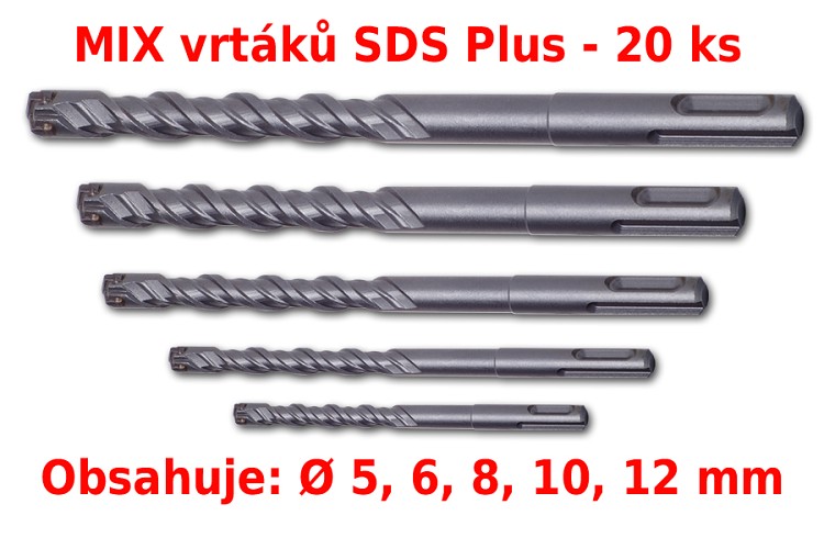MIX 20 ks čtyřbřitých vrtáků SDS Plus