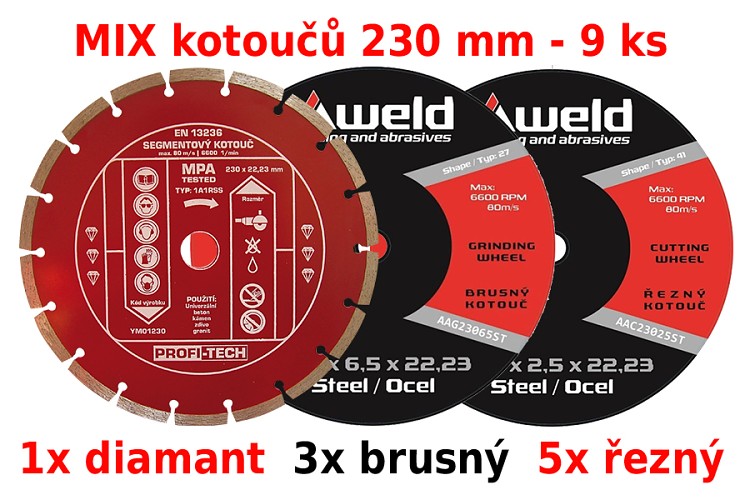 MIX 15 ks kotoučů 230 mm do úhlové brusky